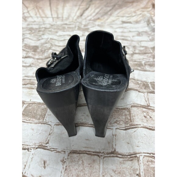 BRIDGET SHUSTER SASSY BLACK LEATHER MULE HEELS SIZE US 10 Lock Heart - Picture 4 of 8